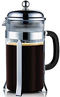 Francois et Mimi Single Wall Borosilicate Glass French Coffee Press, 12-Ounce, Stainless Steel, Chrome Design