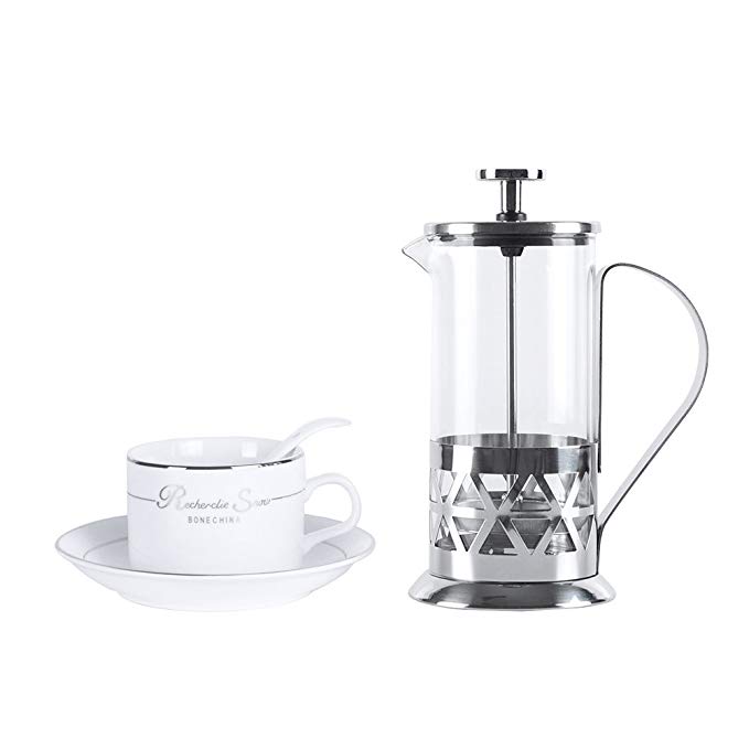 French Press Coffee Maker with 4 Level Filtration System, 304 Grade Stainless Steel, Heat Resistant Borosilicate Glass Tea Maker