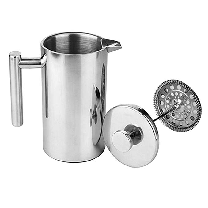 MagiDeal French Coffee Press Maker, Stainless Steel French Press Machine for Coffee Tea Camping Office, SIlver - 500ml