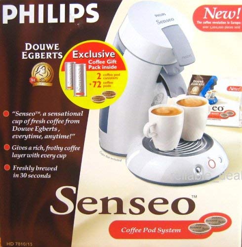 Philips Senseo Coffee Pod maker System with 72 coffe pods and 2 coffee pod canisters HD 7810 White Color