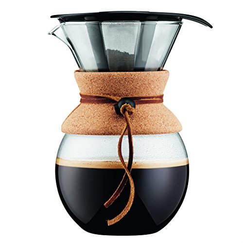 Bodum 11571-109 Pour Over 1 L Coffee Maker with Permanent Filter, 34 oz, Cork Band by Bodum