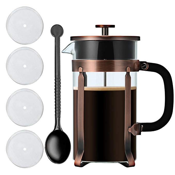 Adeeing 8-Cup French Press Coffee Maker, 34 Onze, Stainless Steel