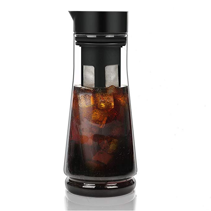 KORSMALL Cold Brew Coffee Maker and Tea Infuser, 1.5L/50oz Premium Glass Pitcher with Lid Removable and Reusable Filter Perfect for Hot or Iced Coffee & Tea Infusion