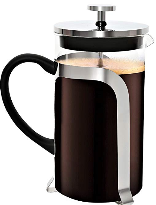French Coffee Press & Tea Maker 8 cup - Heat Resistant Borosilicate Glass Carafe - with Triple Filters - 34 Oz