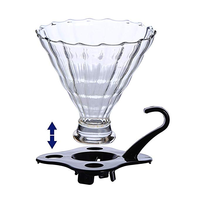 Longshow Coffee Filter, Glass Pour Over Coffee Dripper, Glass Assemblable Coffee Filter, Cone Wavy Surface for Coffee Server & Dripper Holder