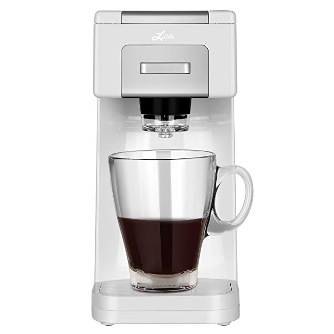 Litchi Single Serve Coffee Maker for Most Single Cup Pods Including K Cup Pods, Ground Coffee, 40 OZ Detachable Reservoir, 4 OZ, 8 OZ or Customized Brew Size (white)