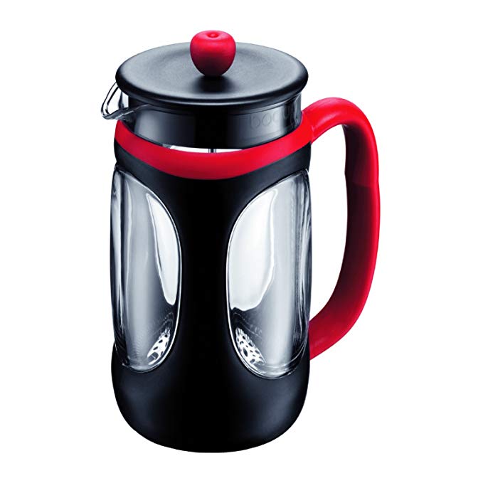 Bodum Young Press French Press Coffee Maker, 34 Ounce, 1 Liter, (8 Cup), Red and Black