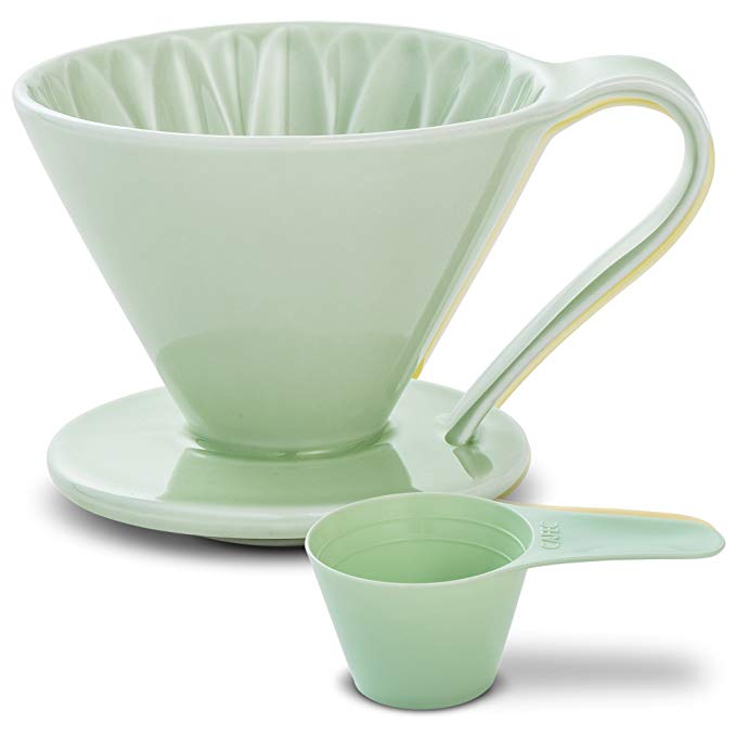 Pour Over Coffee Dripper by Sanyo Sangyo: Porcelain Ceramic 1-to-4 Cup Brewer In 5 Beautiful COLORS | Unique Drip Coffee Maker For Fresh Filter Coffee–Elegant Smart Design: Better Brewing (Green)