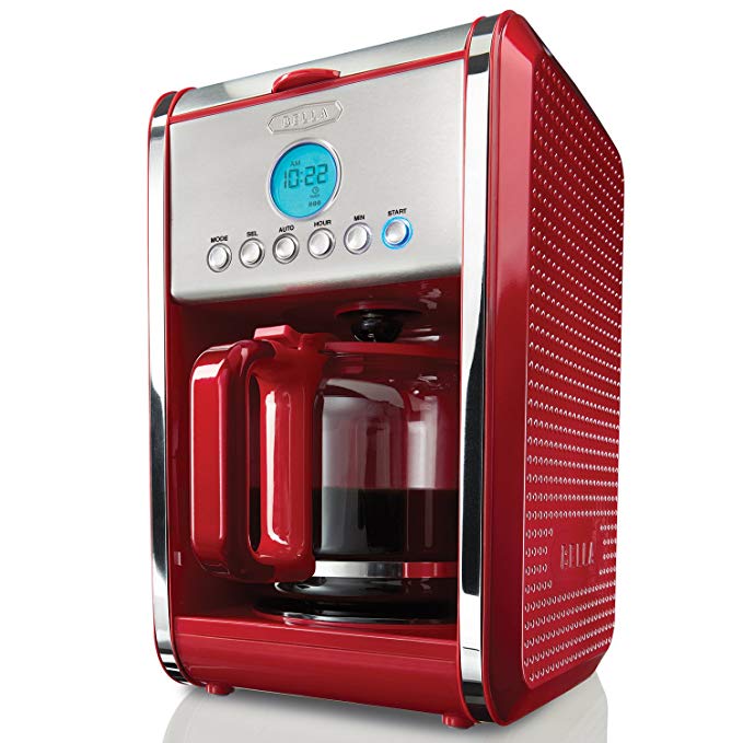 BELLA 13839 Dots Collection 12-Cup Programmable Coffee Maker, Red