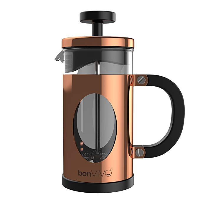 bonVIVO GAZEATARO I Design French Press Coffee Maker, French Press Machine Made of Stainless Steel And Heat Resistant Borosilicate Glass, Coffee Press in Copper Finish, With Bonus Filter, 12 ounces