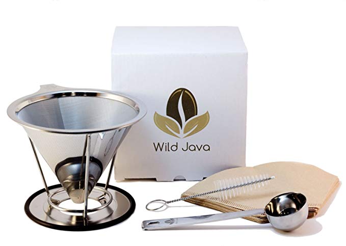 Wild Java Pour over coffee filter by Premium commercial grade/Rust free quality stainless steel/Coffee dripper/Single cup coffee brewer/Professional drip coffee maker