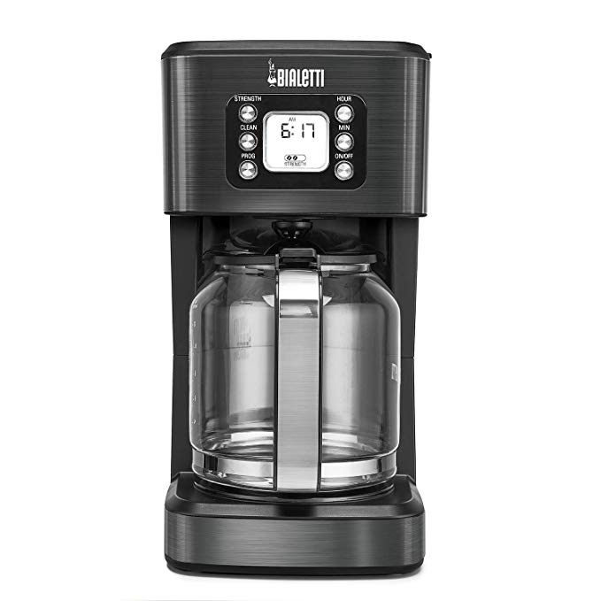 Bialetti 14-Cup Glass Carafe Coffee Maker, Black Stainless Steel (35041)
