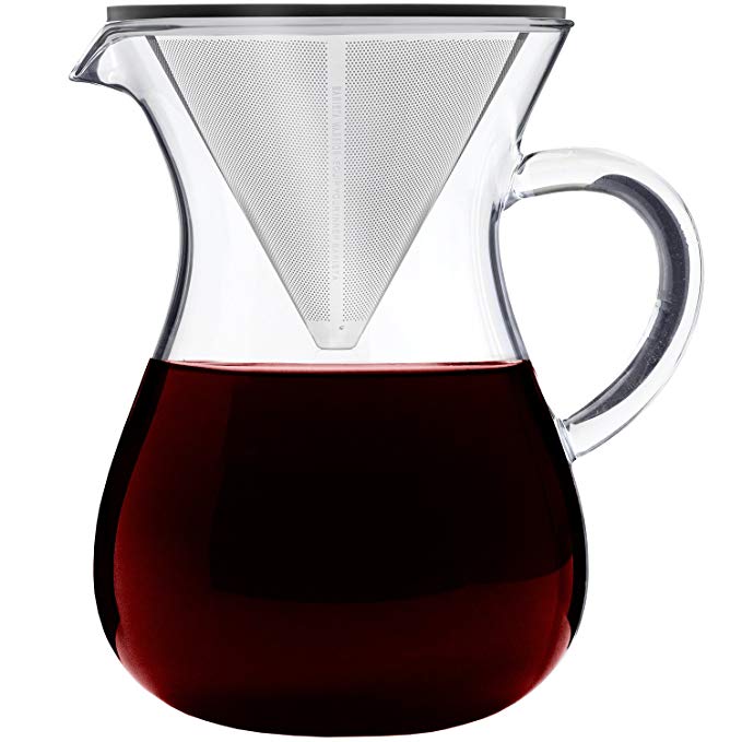 Pour Over Coffee Maker Set - Pour Over Kit Includes Large Glass Carafe and Reusable Dripper Coffee Filter - 5 Cup Coffee Brewer (27oz | 800ml)