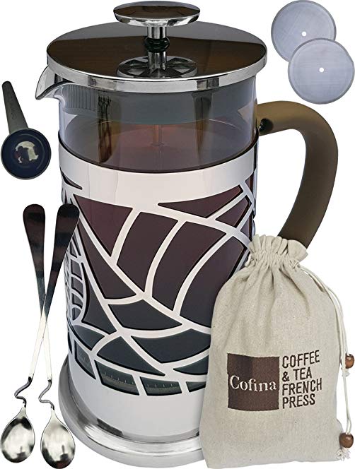 Cofina French Press Coffee Maker - 34 oz Large French Coffee Press Gift Bundle | Also Used as Tea Maker or Cold Brew Coffee Maker | with Extra Thick Borosilicate Glass Carafe in Gift Box