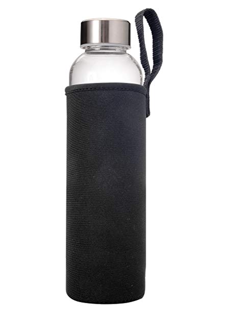 Primula Cold Brew Travel Bottle with Black Insulating Neoprene Sleeve - Borosilicate Glass and Stainless Steel Mesh Core - Dishwasher Safe - 20 oz. - Clear