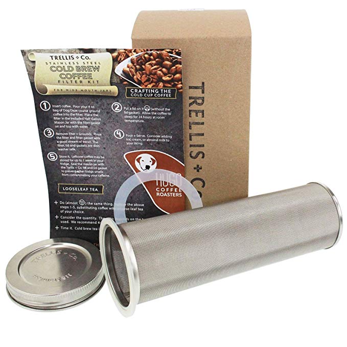 T&Co. Cold Brew Coffee Stainless Steel Filter & Lid - 80 Micron Woven Filter, Lid & Gaskets, Instructions - Make Cold Brewed Coffee/Iced Tea/Steeped Sun Tea - Fits Wide Mouthed Mason Jars