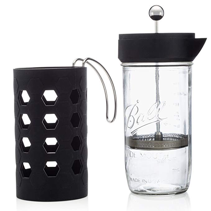 Mason Jar French Press | 6 cup (24oz) | Tea & Coffee Maker | Black | by Simple Life Cycle