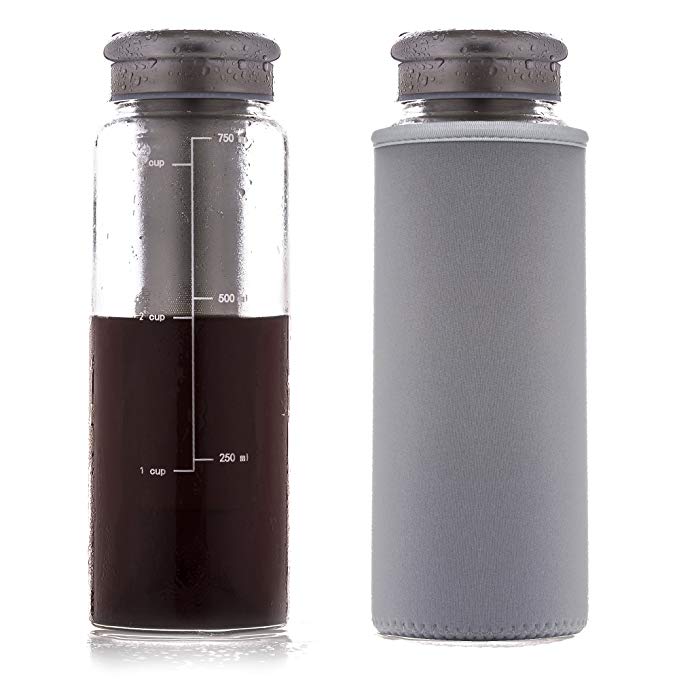 Eilde Cold Brew Coffee Maker, Iced Tea Brewing Carafe, Fruit Infuser Water Bottle, Airtight Seal Glass, 24 Ounce