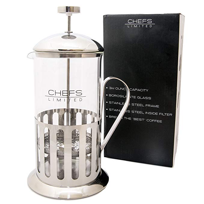 French Press 34 OZ – This Coffee Press Features A Stainless Steel Coffee Plunger And Carafe Holder Making This A Durable And Stylish Teapot Press