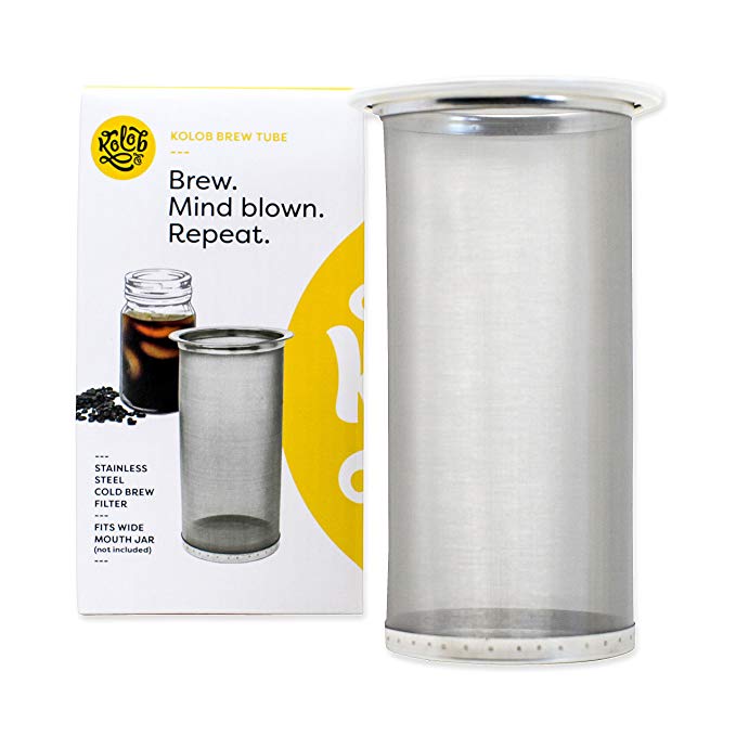 Cold Brew Coffee Maker - 1 or 2 Quart Stainless Steel Mesh Reusable Filter - Homemade Strong Iced Coffee Concentrate Brewer Machine and Loose Leaf Tea Infuser - Wide Mouth Glass Mason Jar Carafe Kit