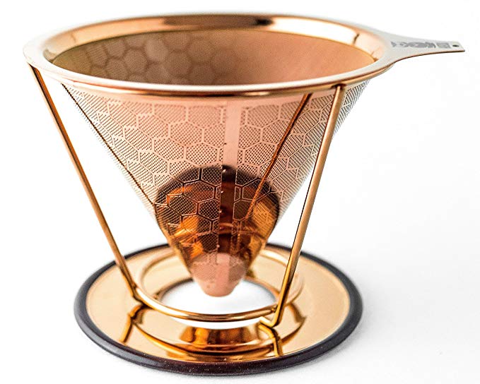 Hibou - Copper Coated - Pour Over - Coffee Filter - Paperless - Reusable & Ecofriendly - Honeycomb Design Dripper - Coffee Brewer - Chemex - Bodum - Carafe Compatible