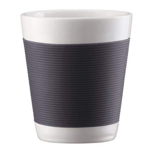 Bodum Canteen Porcelain Double Wall Espresso Cup with Silicone Grip, Gray, Set of 2