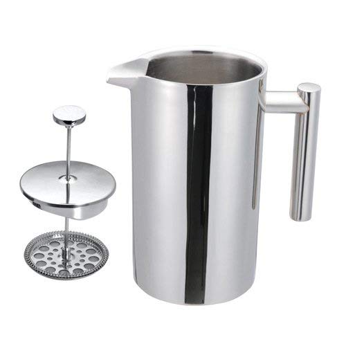 MagJo Double Wall Stainless Steel French Coffee Press, 1 Liter (Mirror Finish)