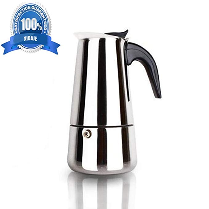 100 ML & 2 Cup XIDAJE Stainless Steel Moka Stovetop Espresso Maker Latte Percolator Stove Top Italian Coffee Maker Pot 丨 Use On Gas Electric And Ceramic Cooktops