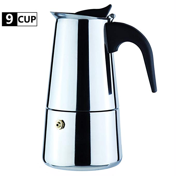 9-Cup Coffee Maker Percolator Stovetop Espresso Maker Moka Pot Stainless Steel Italian Coffee Maker with Permanent Filter and Heat Resistant Handle Best Gift for Coffee Lovers Barista