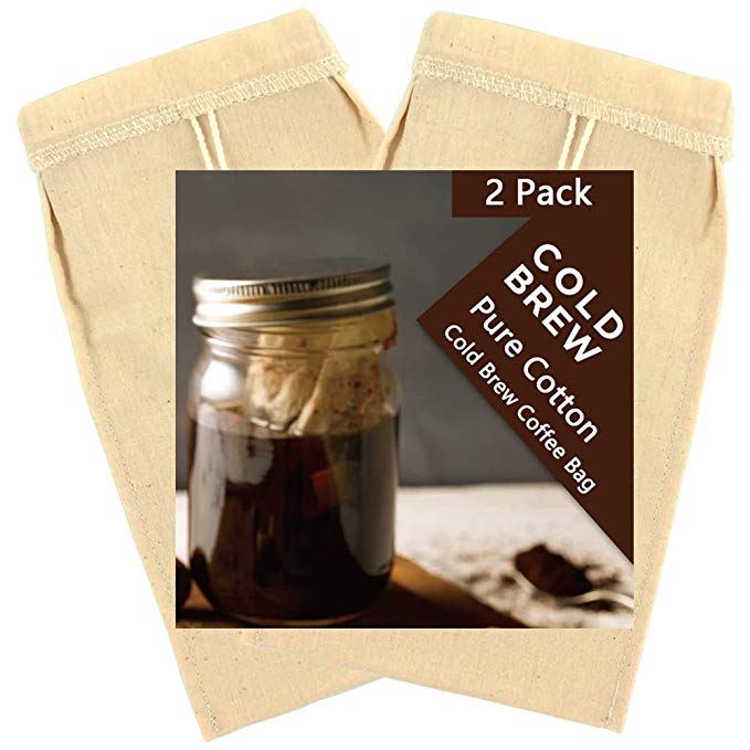 2 Pack - Pure Cotton Cold Brew Coffee Bag Food Grade Organic Materials, Cold Brew Coffee Maker, Iced Tea Bag, Nut Milk Bag