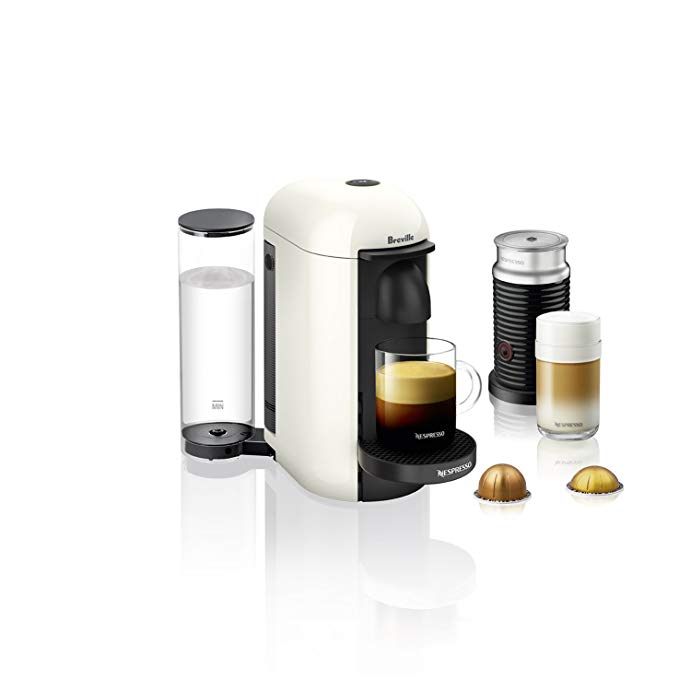Nespresso VertuoPlus Coffee and Espresso Maker Bundle with Aeroccino Milk Frother by Breville, White - BNV450WHT1BUC1