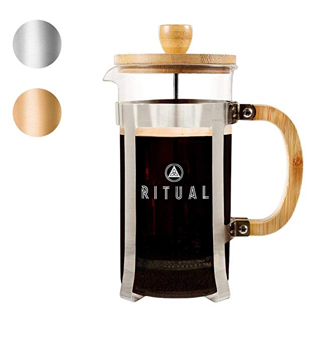 Ritual French Coffee Press, Bamboo Wood, Borosilicate Glass, and Stainless Steel, Coffee & Tea Maker with Bonus Filter 36oz/1000ml