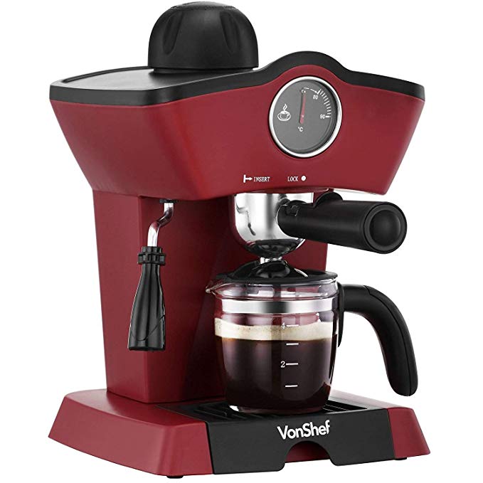 Vonshef 220 240 volts Espresso Coffee Maker with Re-usable filterÐ (Make Espressos, Lattes, Cappuccinos) bundle with Dynastar plug adapters (NOT FOR USA)