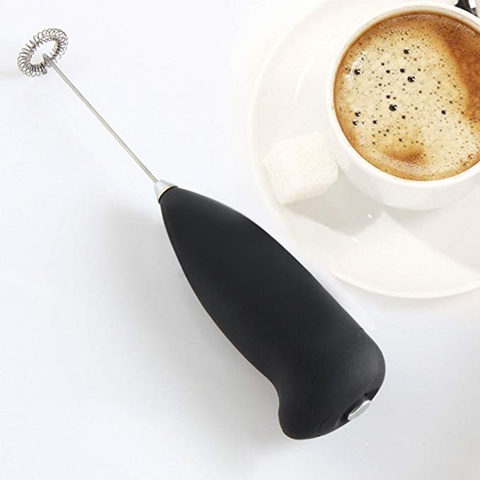 Black Handheld Milk Battery Coffee Frother and Foam Maker Stainless Steel for Italian Cappuccino Or Latte