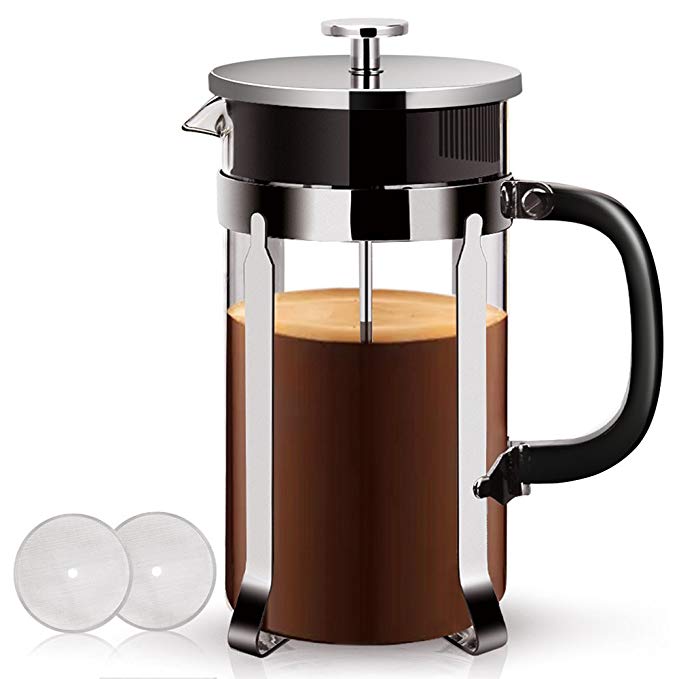 French Press - French Press Coffee Maker Coffee Press 34oz French Coffee Press with 304 Stainless Steel FDA Approved Food Grade Frame & Lid, German Glass, Professional Grade Screen for Easy Cleaning