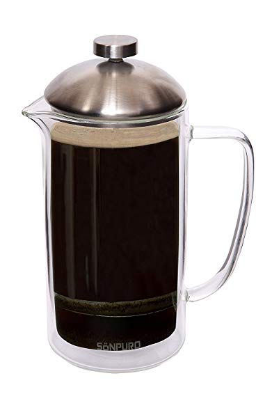 Sonpuro French Coffee Press 34oz (8cup)-Double Wall Insulated Borosilicate Glass Premium Coffee Press & Tea Maker- Microwave Safe Carafe- Enhanced Filtration for Easy Brewing and Original Taste