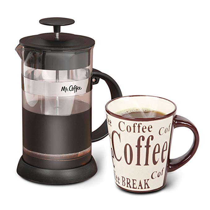 French Coffee Press or Tea Maker and Ceramic Coffee Mug Christmas Gift Set (32 oz)