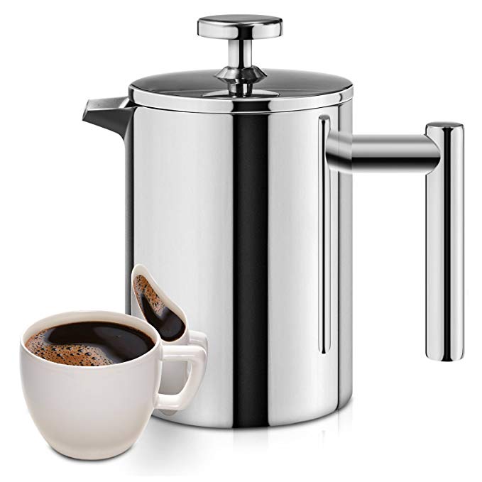 French Press, 18/10 Stainless Steel Double Wall Insulated Coffee Maker, 12 ounce