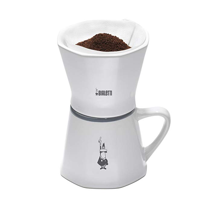 Bialetti 6750 2 Cup Porcelain Pourover Coffee Dripper with Mug, White