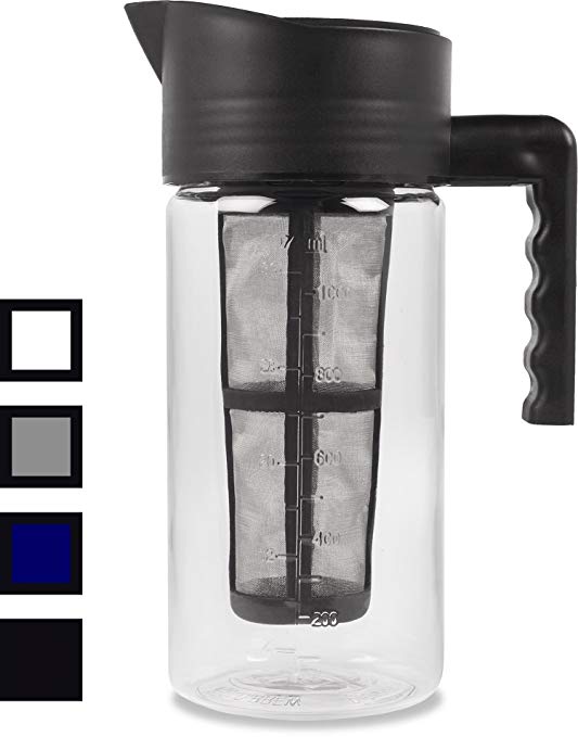 Bold Brew 1 Quart Cold Brew Portable Coffee Maker, Cold Brewed Tea Infuser, or Fruit Infuser- Chemical Free Dishwasher Safe Easy Clean Leak Proof- Clear