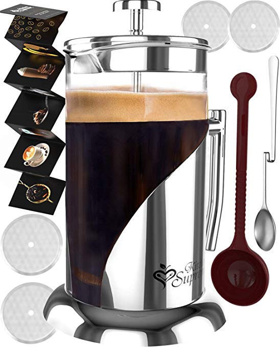 French Press Coffee & Tea Maker Complete Bundle | 34 oz | Coffee Pot with 304 Stainless Steel & Double German Glass