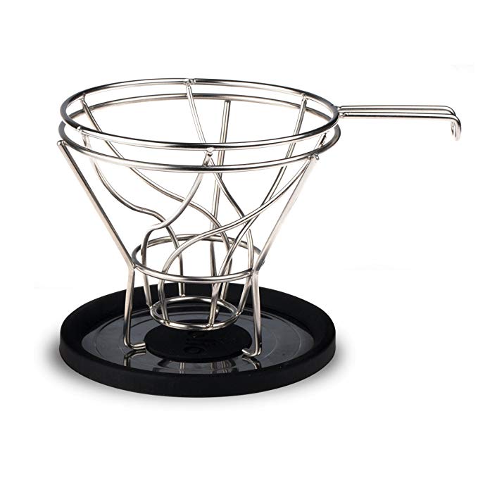 Pour Over Stainless Steel Coffee Cone Shaped Basket Filter Dripper and Cradle Stand used with Popular V60 Filters like Melitta, Cuisinart, Hario, Chemex – Maximum Flavor Extraction by Bolio (Vortex 2)