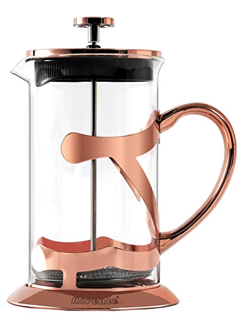 Rorence French Press Stainless Steel & Heat Resistant Borosilicate Glass Coffee and Tea Maker - 34 Oz (8 Cups) - Rose Gold