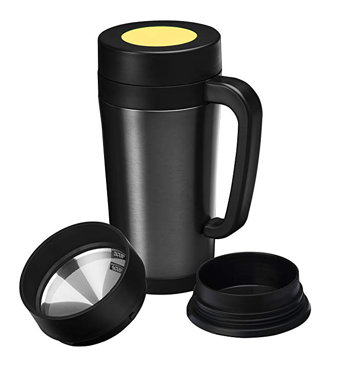 Consumer Associates Pour Over Coffee Maker Thermal Travel Mug Built-in Stainless Steel Dripper Double Walled Stainless Steel Insulation Reusable Paperless Filter