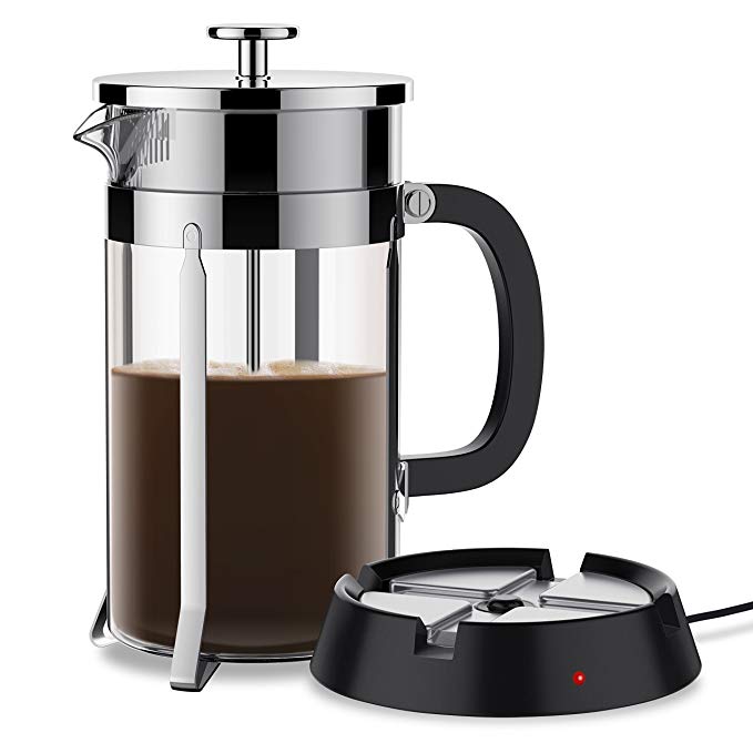 BREVO 8 Cup French Press Coffee Tea Maker with 35W Electric Warmer (Sliver Pot)