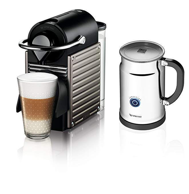 Nespresso Pixie Espresso Maker With Aeroccino Plus Milk Frother, Electric Titan (Discontinued Model)