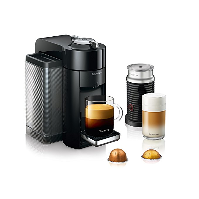 Nespresso Vertuo Coffee and Espresso Machine Bundle with Aeroccino Milk Frother by De'Longhi, Black