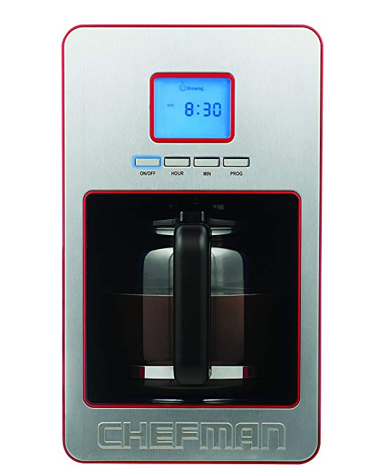 Chefman Coffee Maker, 12 Cup Programmable Stainless Steel Surface - RJ14-12SS-P-Red