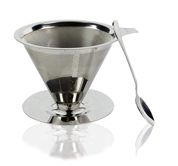 BlinkOne Pour Over Coffee Dripper: Reusable Single Cup Cone Filter Maker with Mini Spoon