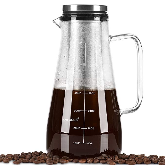 Cold Brew Coffee Maker 48 Ounce/1.5QT - Glass teapots Pitcher with Reusable Fine Mesh Filter - Glass Carafe Homemade Iced Tea Brewer and Coffee - Glass Coffee Pot